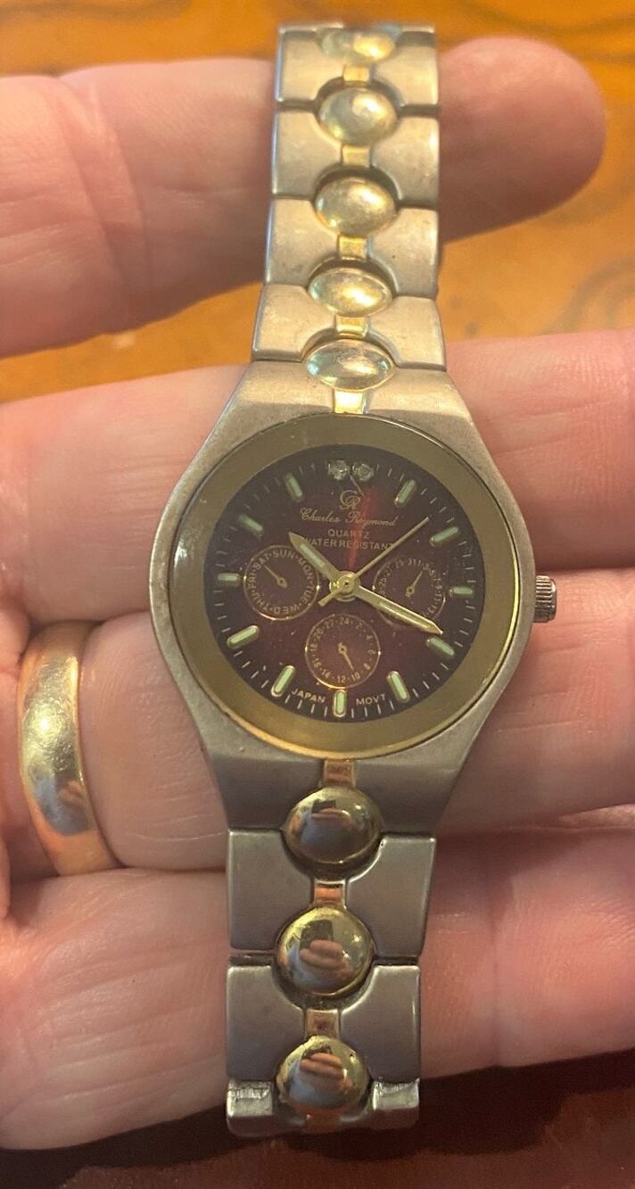 Women's Two Tone Charles Raymond 28mm Watch, Red Face, Water Resistant